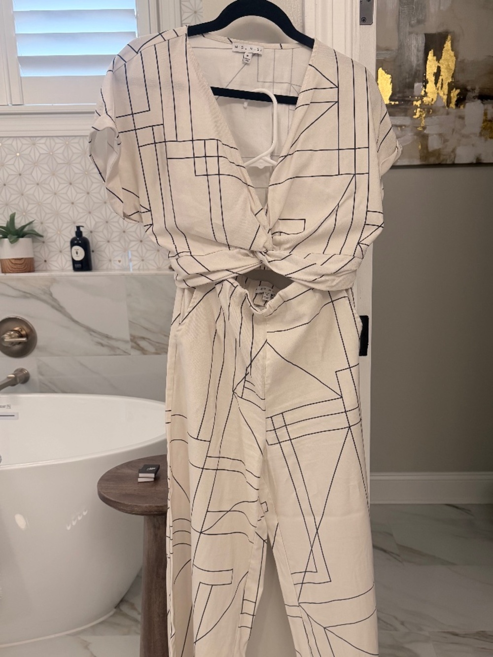2 pc. White and Black Geo print outfit